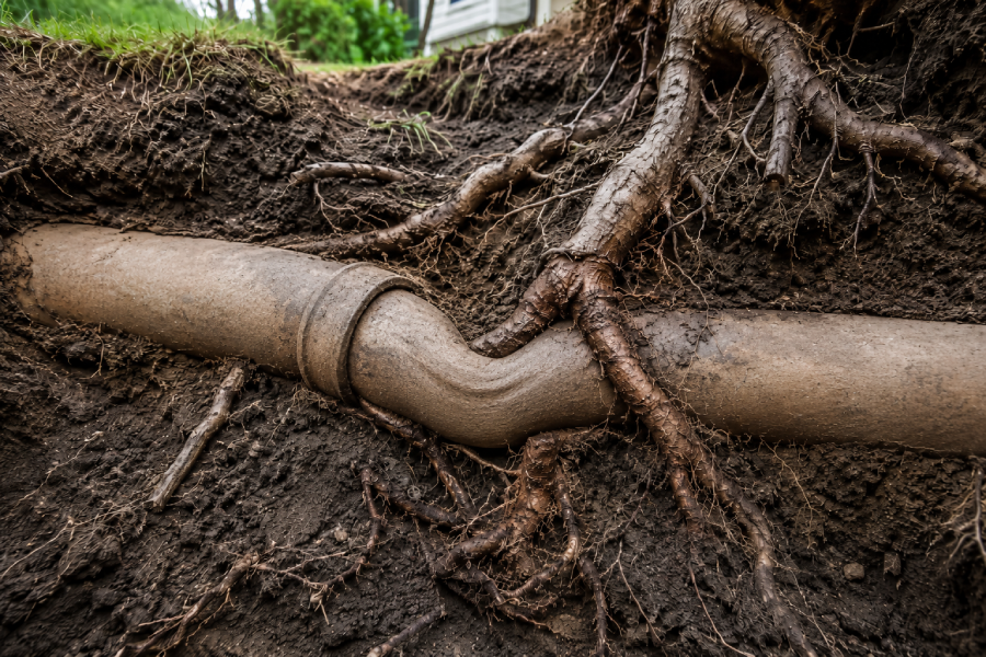  Canalisation pliée par des racines 
